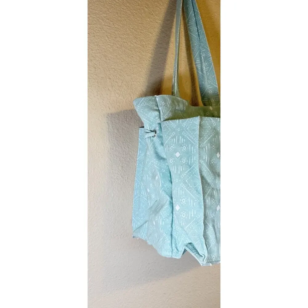NEW Archer & Olive Canvas Large Organizer Tote Bag Mint Green Geometric Print